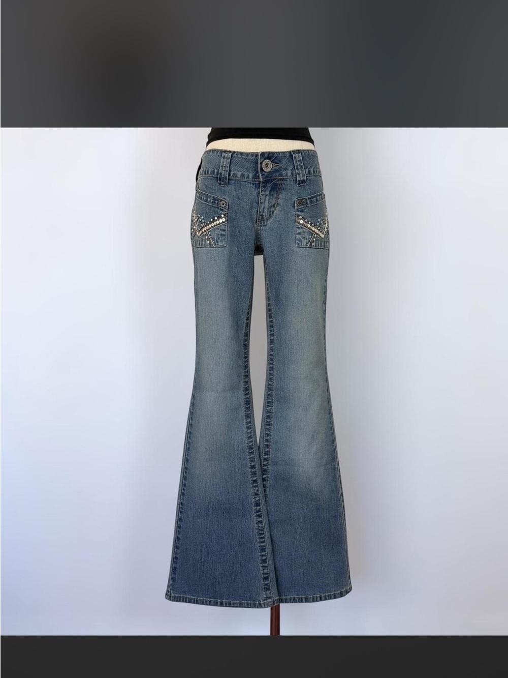 NWT Vintage Angels Light Blue Studded Flare Jeans - Picture 2 of 7